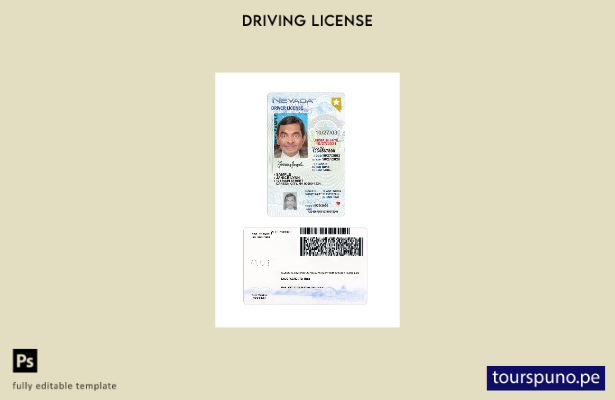 listo para imprimir EE.UU. Nevada bajo plantilla de licencia de conducir